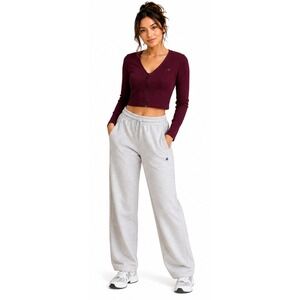 CHAMPION Ribbed Zip Front Cropped Athletic Top Womens Large Burgundy Long Sleeve